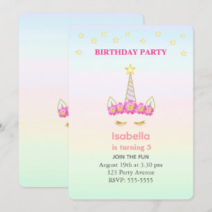 Convite Unicorn & Estrelas em Cores Pastel Aniversário de 