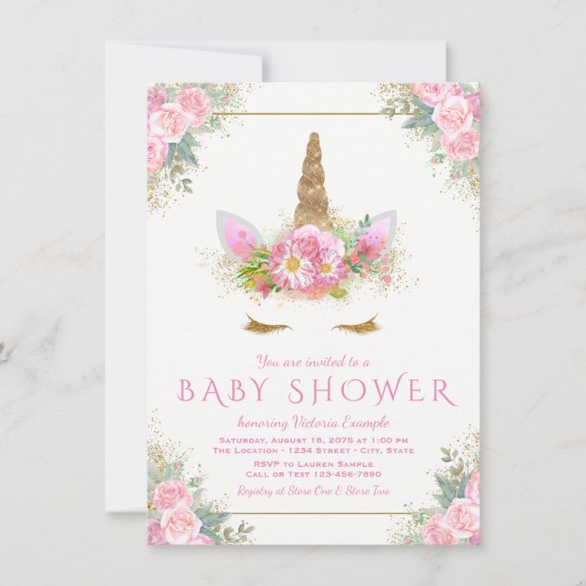 Convite Unicorn Face Unicorn Baby Shower (Frente)