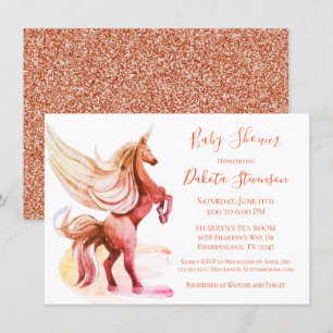 Convite Unicorn Fantasy Rosa de coral mágico Dourado