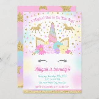 Convite Unicorn Festa de aniversário Magical Rainbow Unico