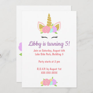 Convite Unicorn Floral Birthday Party Invitation