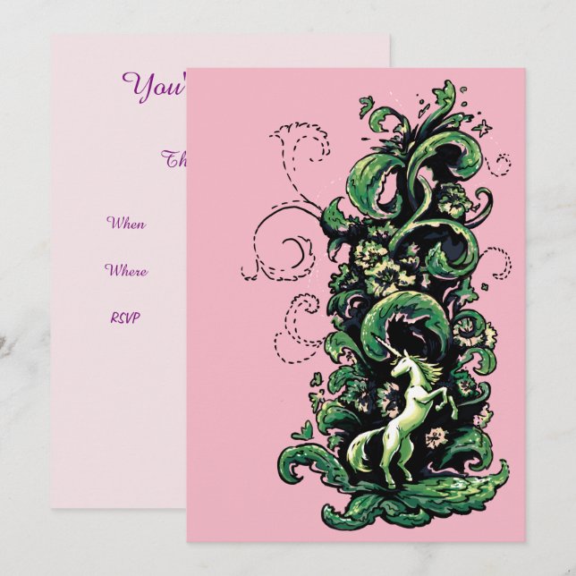 Convite Unicorn Flourish (Frente/Verso)