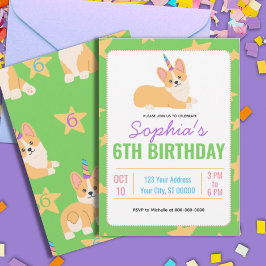 Convite Unicorn Girl Birthday, Partido Corgi