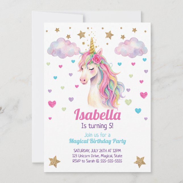Convite Unicorn Glitter Girls Birthday (Frente)