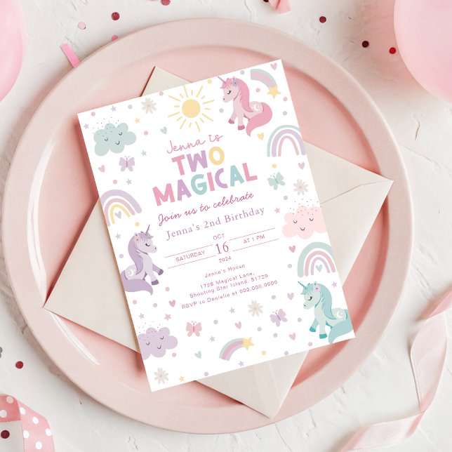 Convite Unicorn Invitation Two Magical. Girls 2nd Birthday (Unicorn 2nd Birthday Invitation)