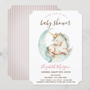 Convite Unicorn Lua Listras Rosa Baby Shower