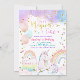 Convite Unicorn Magical One Girl 1st Birthday Party Pastel