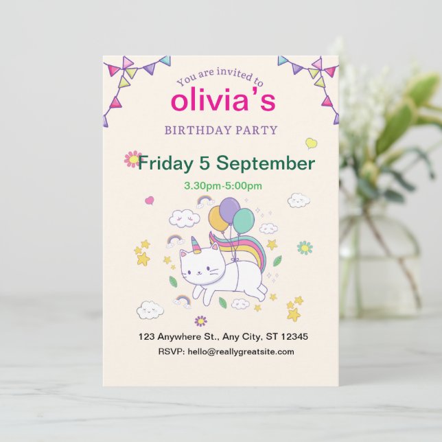Convite Unicorn Mão traçou o aniversário dos preços (Em pé/Frente)