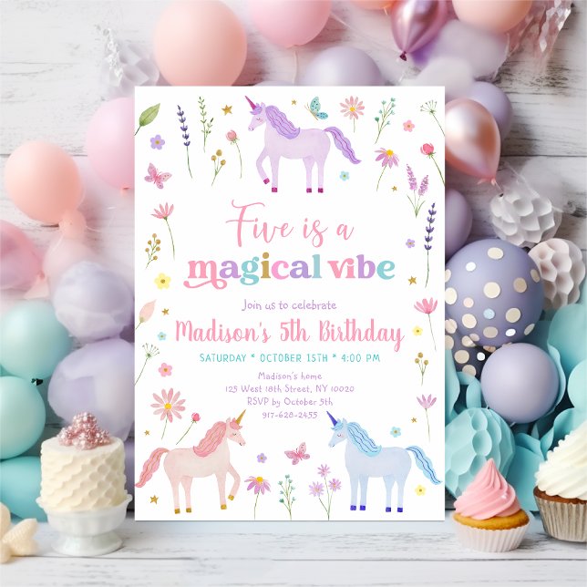 Convite Unicorn Meadow Five is a Magical Vibe Birthday (Criador carregado)