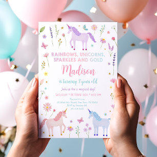 Convite Unicorn Meadow Rainbow Sparkles Aniversário