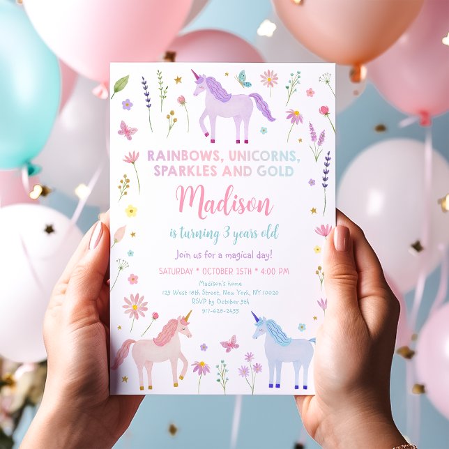 Convite Unicorn Meadow Rainbow Sparkles Aniversário (Criador carregado)