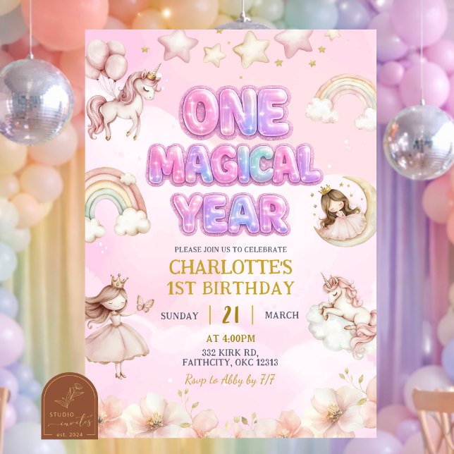Convite Unicorn One Magical year First Birthday (Criador carregado)