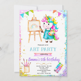 Convite Unicorn paint birthday party invitation