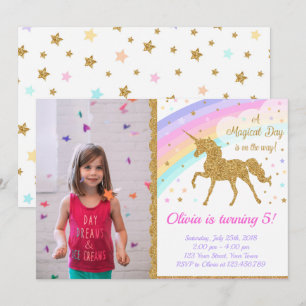 Convite Unicorn Photo Invitation, Unicorn Party