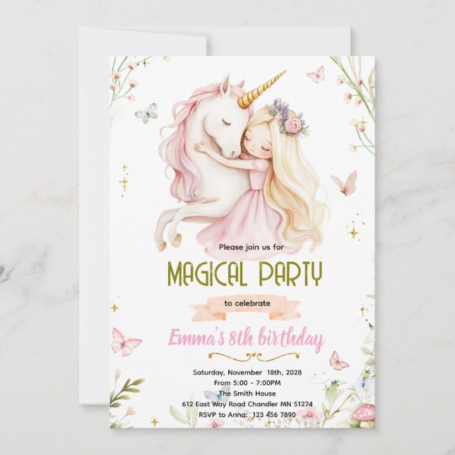 Convite Unicorn Princess Birthday Invitation (Frente)