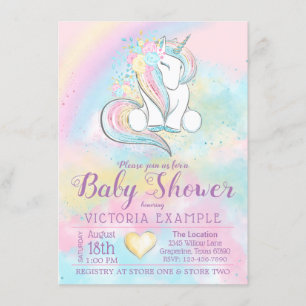 Convite Unicorn Rainbow Baby Shower Invations