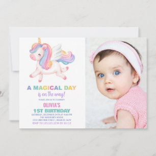 Convite Unicorn Rainbow Birthday Invances com foto