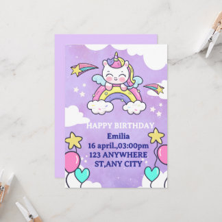 Convite Unicorn Rainbow Birthday Invitation Invitation