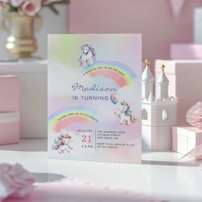 Convite Unicorn Rainbow Magical Birthday (Criador carregado)