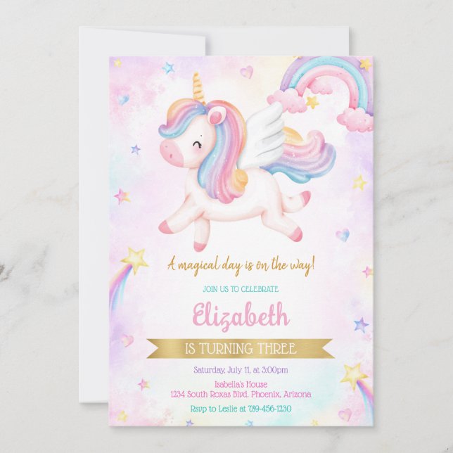Convite Unicorn Rainbow Magical Birthday Invitation (Frente)