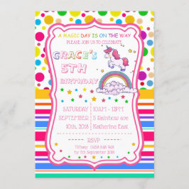 Convite Unicorn Rainbow Magical Birthday Personalize RSVP