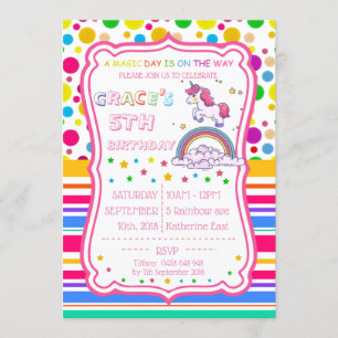 Convite Unicorn Rainbow Magical Birthday Personalize RSVP