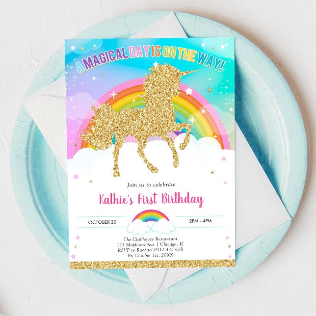 Convite Unicorn Rainbow Magical Day Birthday Invitation (Criador carregado)
