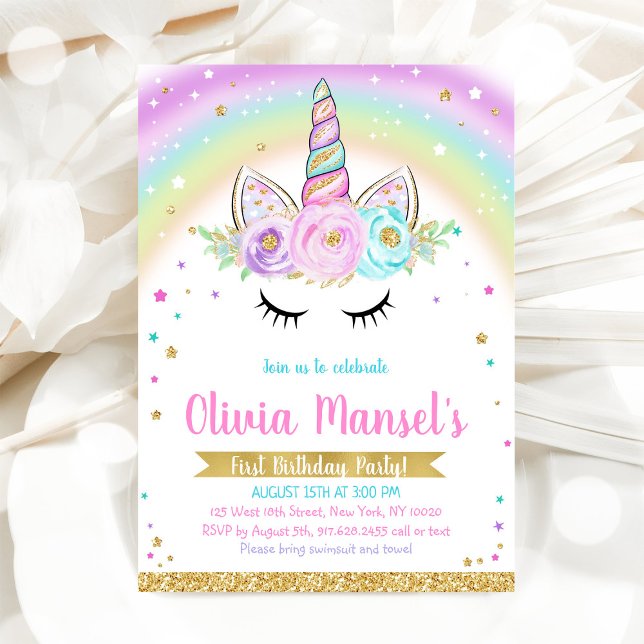 Convite Unicorn Rainbow Magical Day Birthday Invitation (Criador carregado)