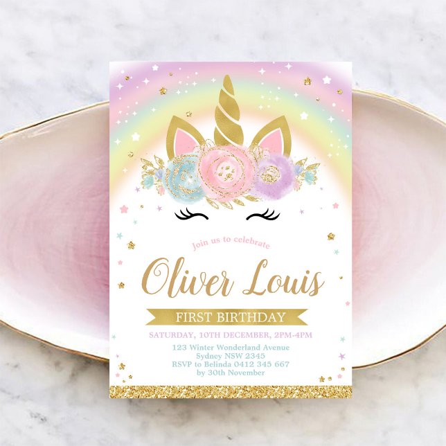 Convite Unicorn Rainbow Magical Day Birthday Invitation (Criador carregado)