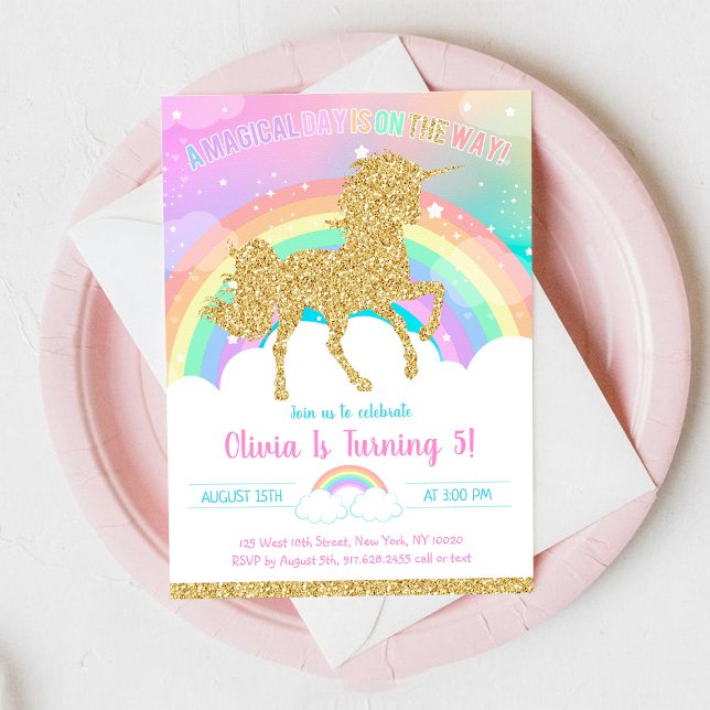Convite Unicorn Rainbow Magical Day Birthday Invitation (Criador carregado)