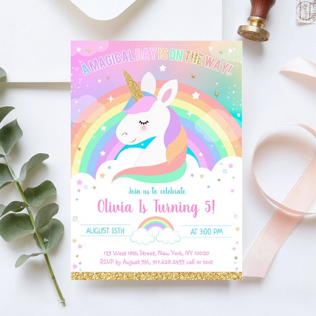 Convite Unicorn Rainbow Magical Day Birthday Invitation (Criador carregado)