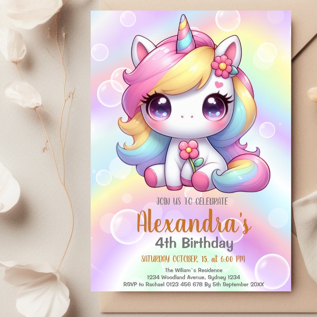 Convite Unicorn Rainbow Sparkles Dourado Aniversário (Criador carregado)