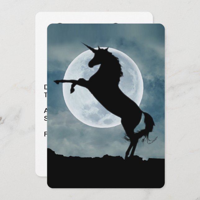 Convite Unicorn Silhouette Full Moon Night Sky, ZKOA (Frente/Verso)