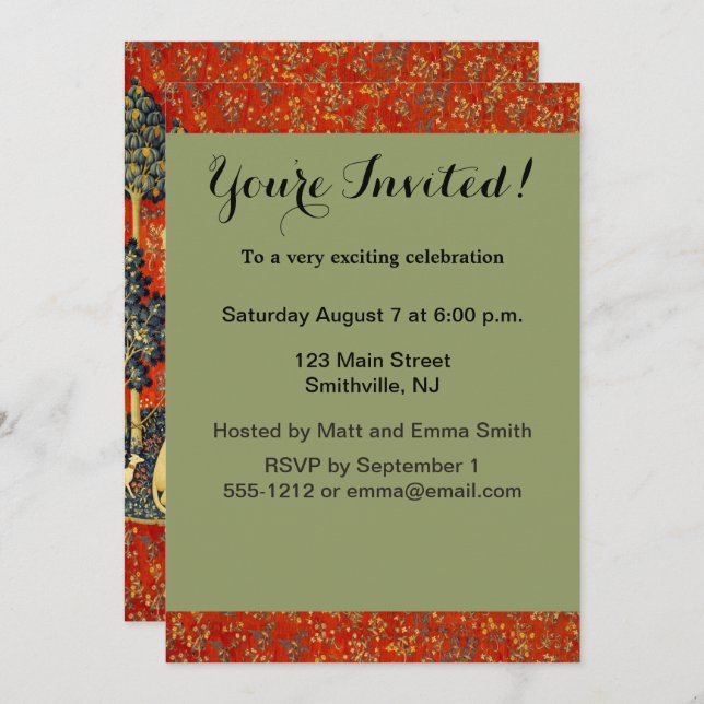 Convite Unicorn Tapestries Lady Legend Medieval (Frente/Verso)