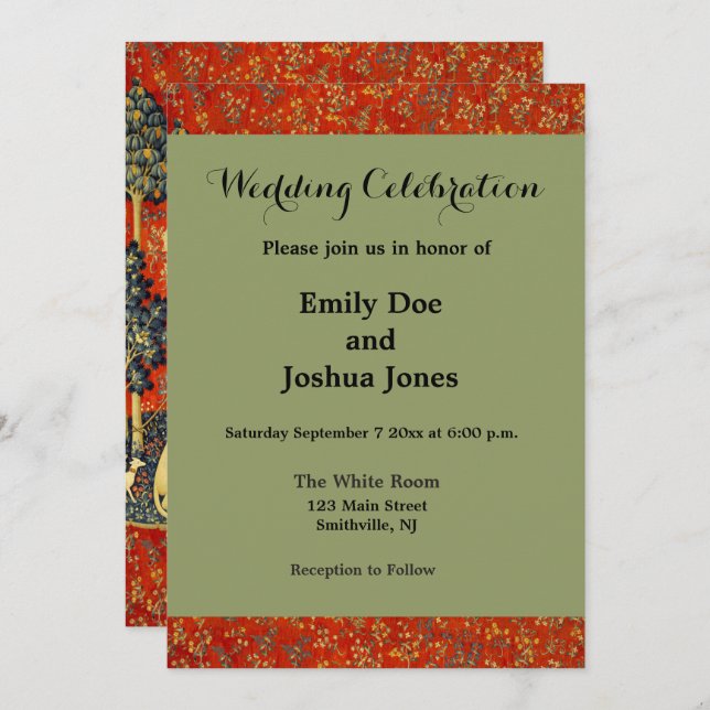 Convite Unicorn Tapestries Lady Legend Medieval (Frente/Verso)