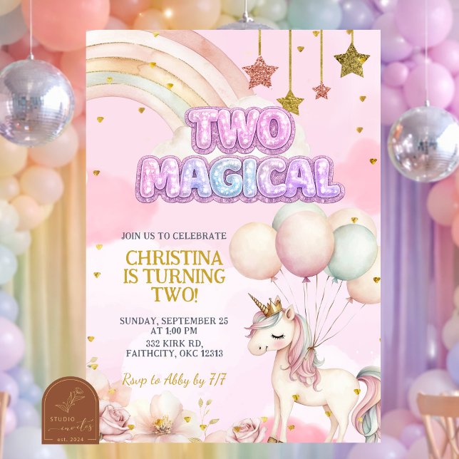 Convite Unicorn Two Magical Pastel Birthday Invitation (Criador carregado)