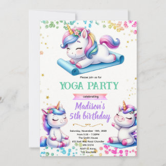 Convite Unicorn yoga birthday party invitation