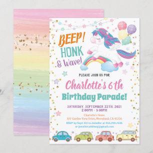 Convite Unicórnio Atravessa Parada de Aniversários de Me