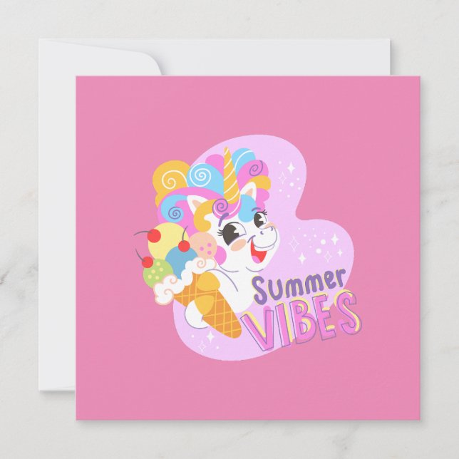 Convite unicórnio bonito com sorvete (Frente)