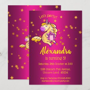 Convite Unicórnio de Aniversário Amarelo