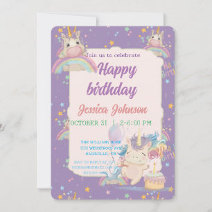 Convite Unicórnio de Aniversário Engraçado