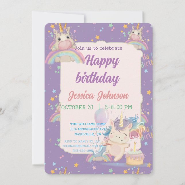 Convite Unicórnio de Aniversário Engraçado (Frente)
