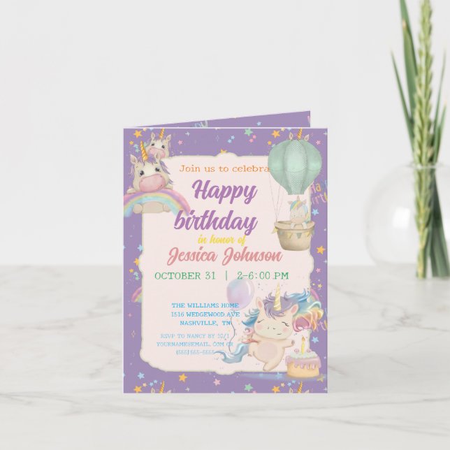 Convite Unicórnio de Aniversário Engraçado (Frente)