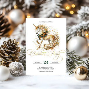Convite Unicórnio de Natal Branco e Dourado Elegante