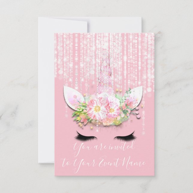 Convite Unicórnio do Partido Rosa Rosa 1º Festa de anivers (Frente)