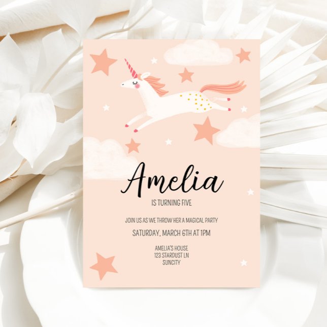 Convite Unicórnio e Estrelas Aniversário (Criador carregado)