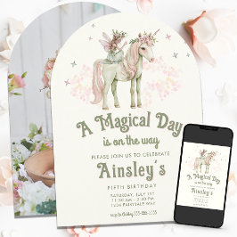 Convite Unicórnio Encantado e Fada Personalizada Aniversár