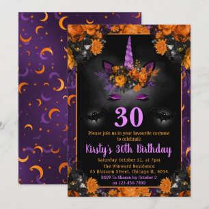 Convite Unicórnio Floral de Outono no Halloween Aniversári