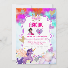 Convite Unicórnio Mágico – Brilho Violeta e Rosa