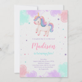 Convite Unicórnio Mágico de Nascimento do Unicórnio Bonito